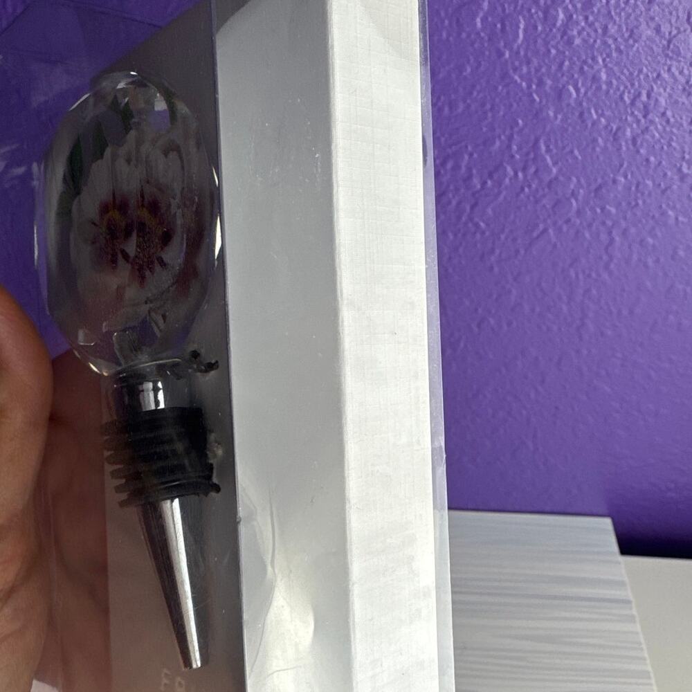 Fringe Printed Crystal Wine Stopper White Flower Faceted Glass Topper NIB - Picture 3 of 5
